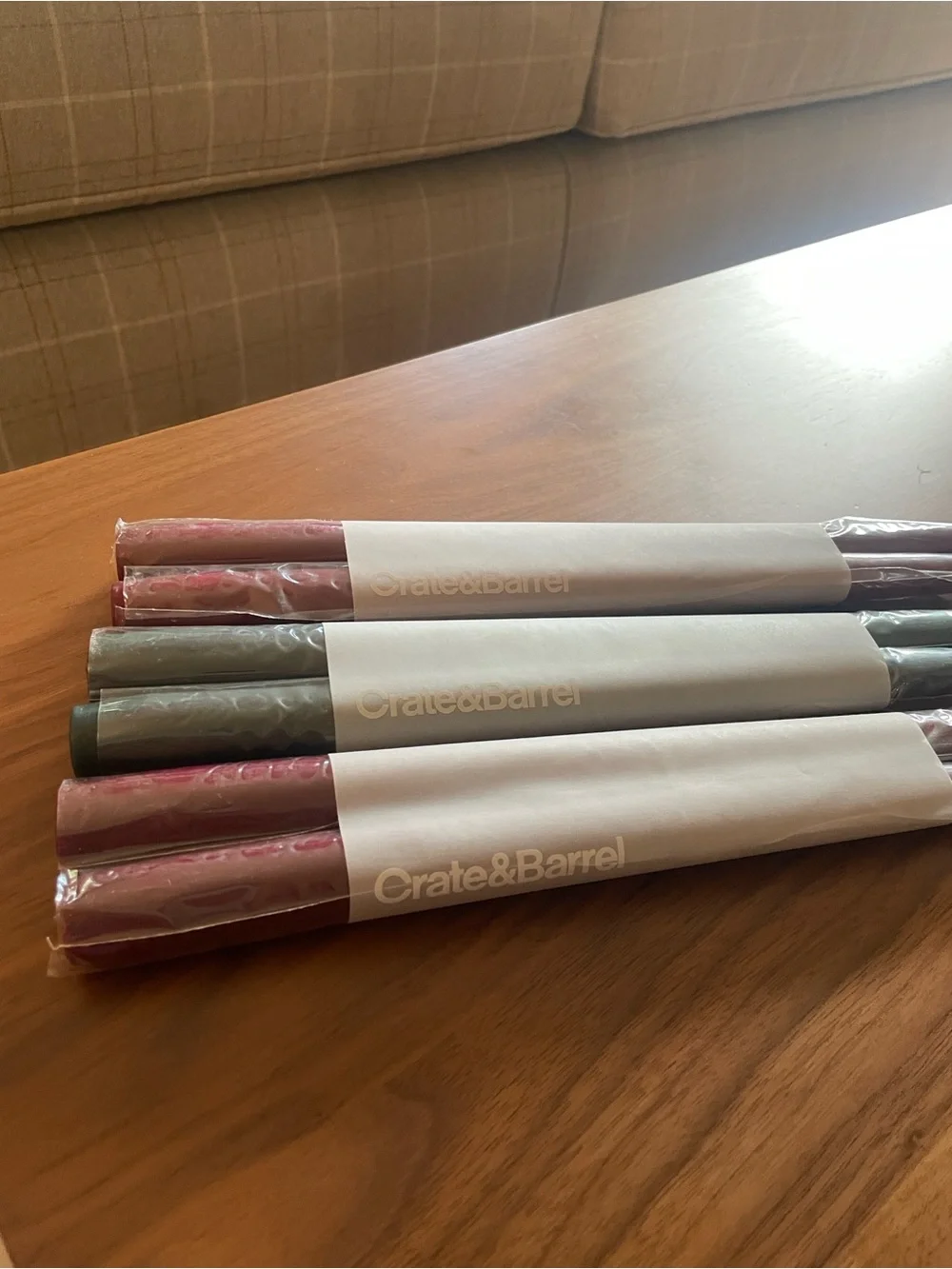 NWT Crate&Barrel Taper Candles in Burgundy and Green Bundle of Three